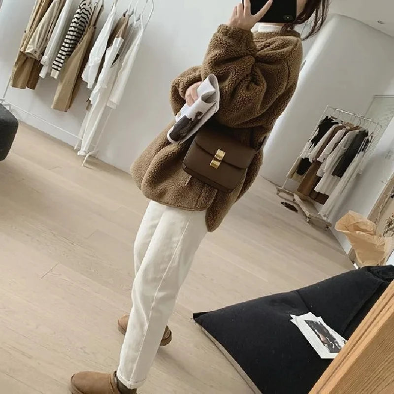 Abrigo Oversize BRAVELA de Borreguito Estilo Coreano