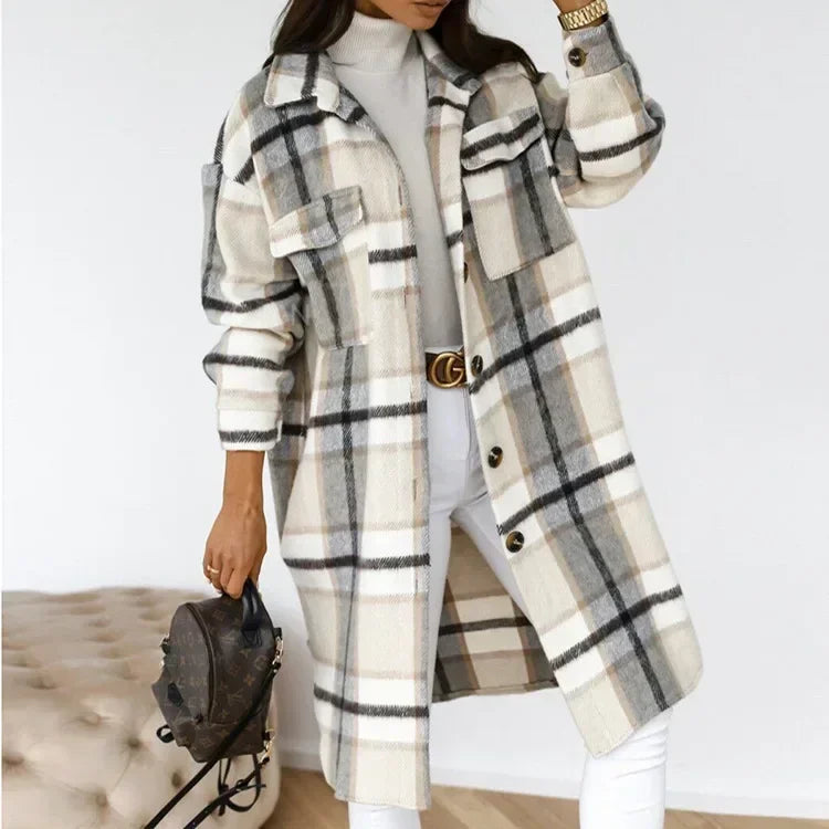 PlaidHug – Abrigo Camisero de Cuadros Largo