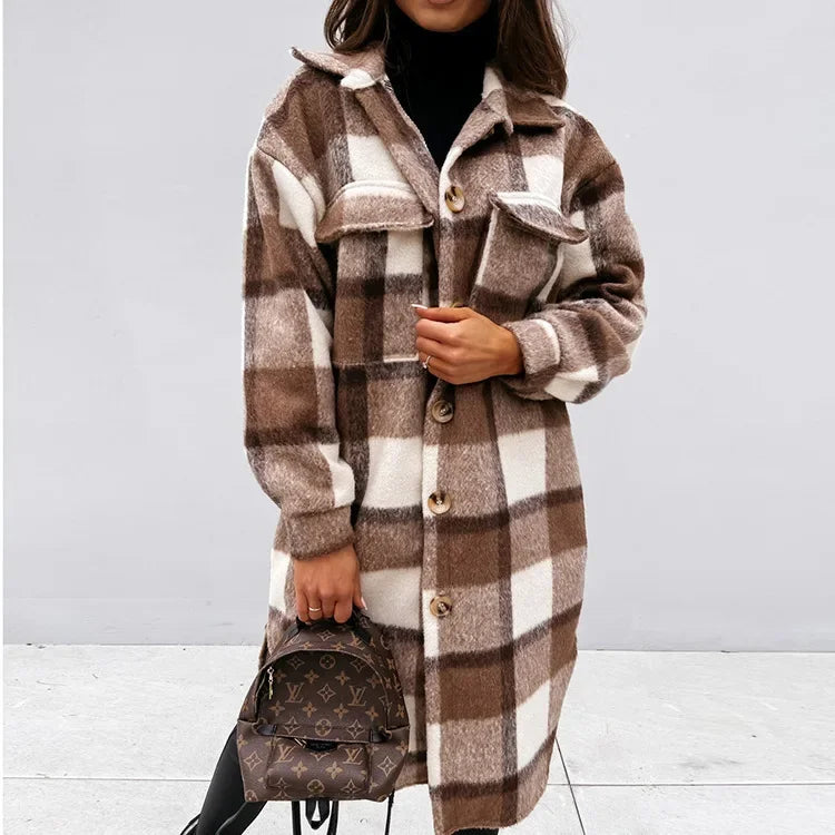 PlaidHug – Abrigo Camisero de Cuadros Largo