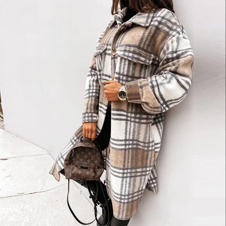 PlaidHug – Abrigo Camisero de Cuadros Largo