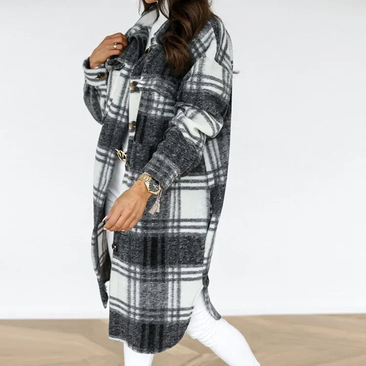 PlaidHug – Abrigo Camisero de Cuadros Largo