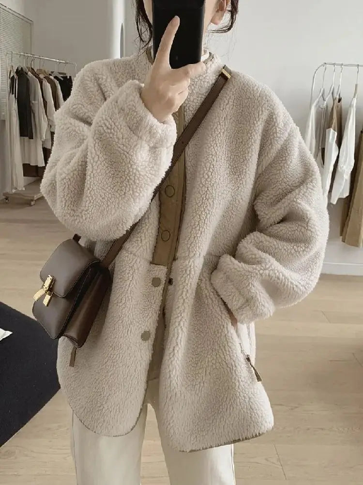 Abrigo Oversize BRAVELA de Borreguito Estilo Coreano