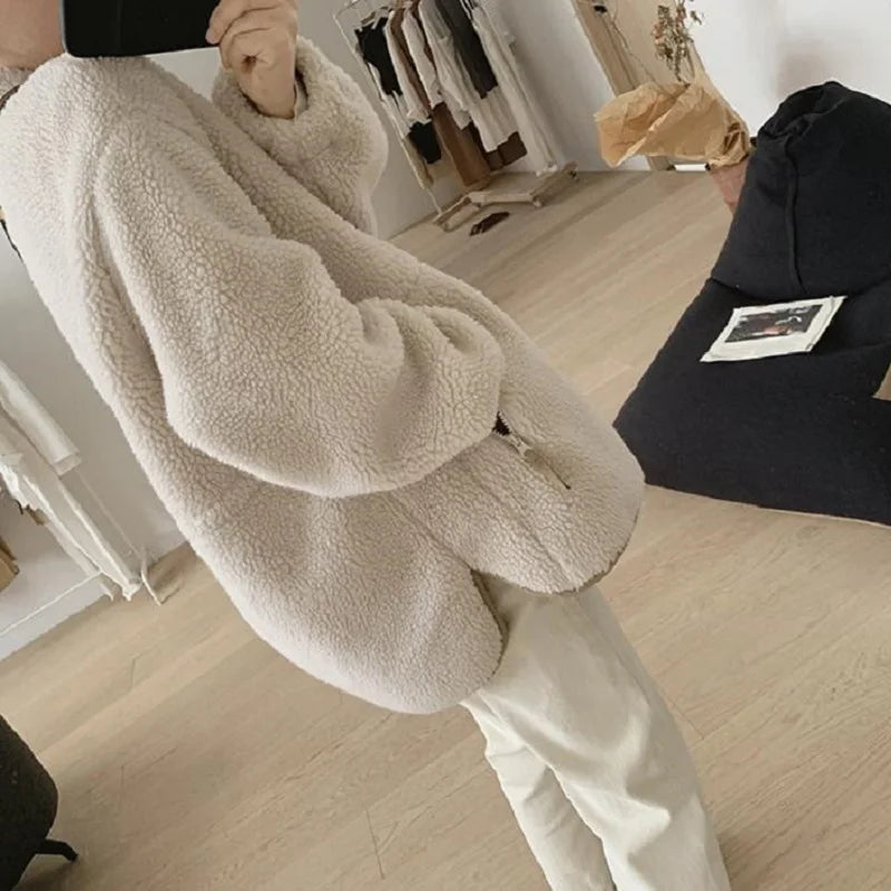 Abrigo Oversize BRAVELA de Borreguito Estilo Coreano