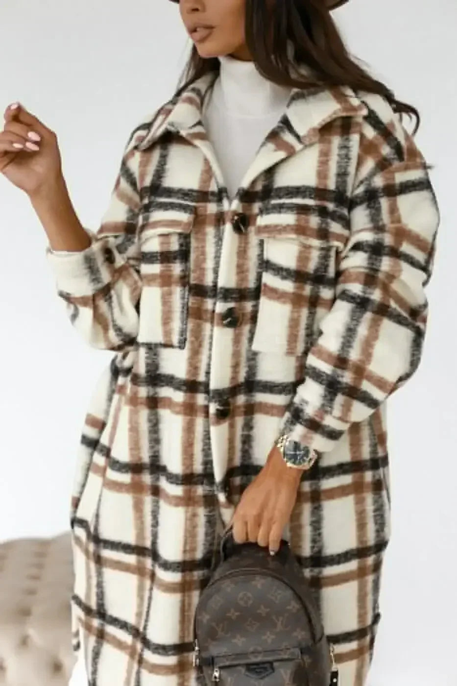 PlaidHug – Abrigo Camisero de Cuadros Largo