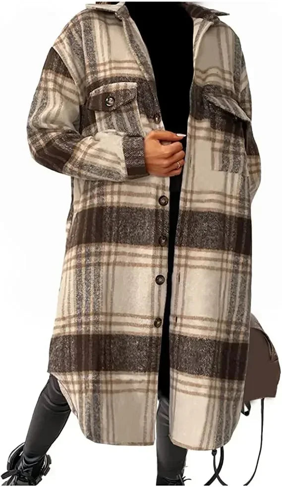 PlaidHug – Abrigo Camisero de Cuadros Largo