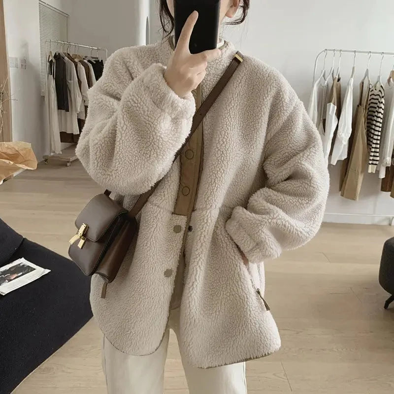 Abrigo Oversize BRAVELA de Borreguito Estilo Coreano