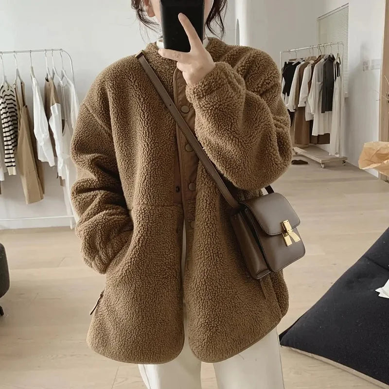 Abrigo Oversize BRAVELA de Borreguito Estilo Coreano
